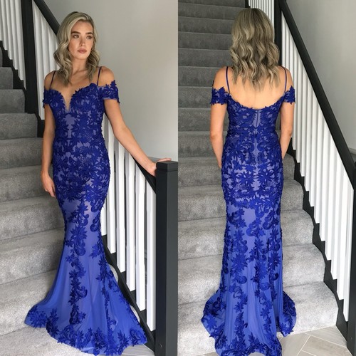 Royal blue lace formal dress - formal,